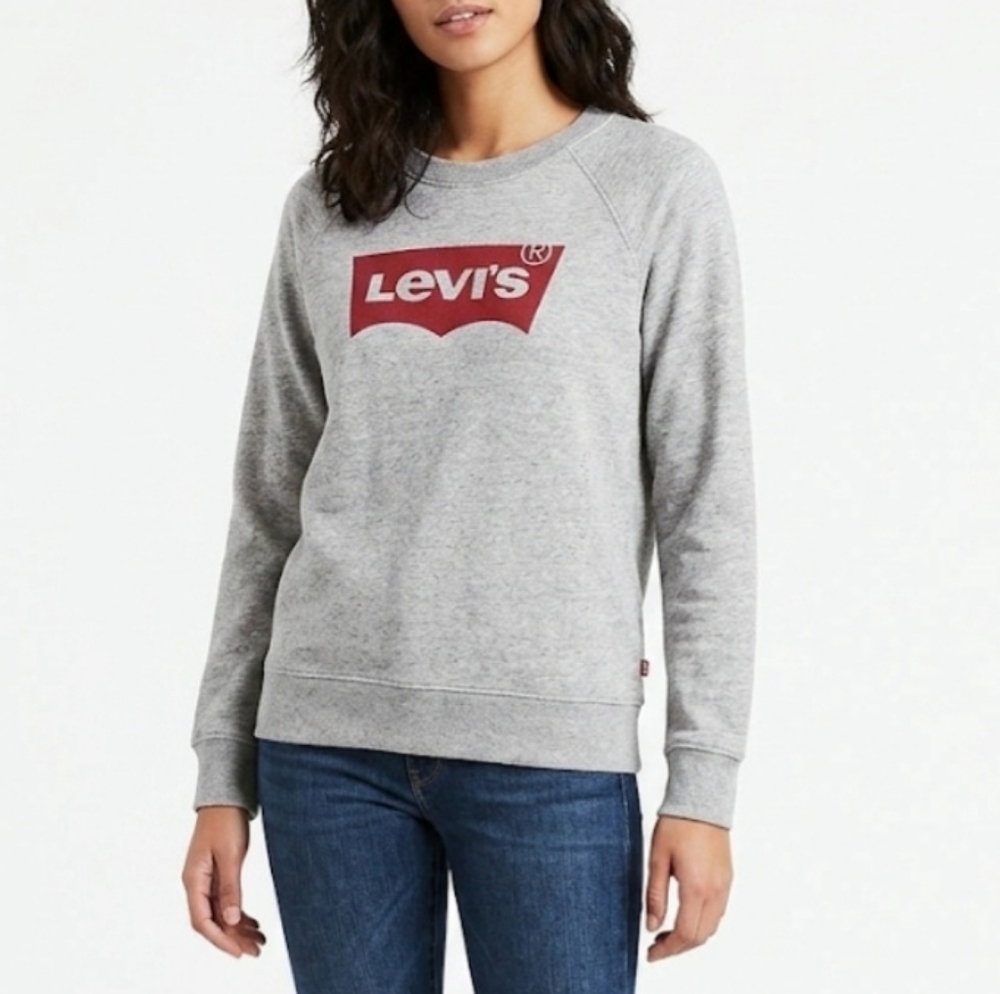 🌷Classic Levi's Red Logo Graphic Pullover Sweatshirt Grey🌷size:XS